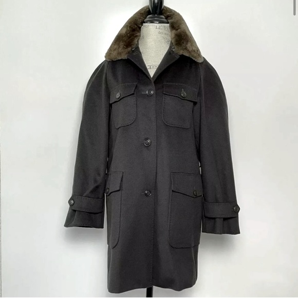 MAXMARA Wool Cashmere Iconic Coat with Removable Fur Collar Size 8 - Picture 1 of 7
